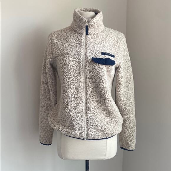COLUMBIA Fleece Jacket Womens Sz Small Cream Navy Full Zip Outdoor - Picture 1 of 7